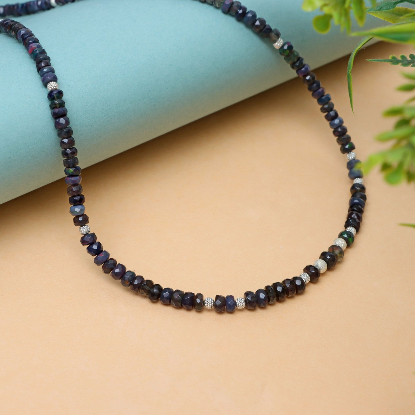 Black Opal October Birthstone Necklace for Women