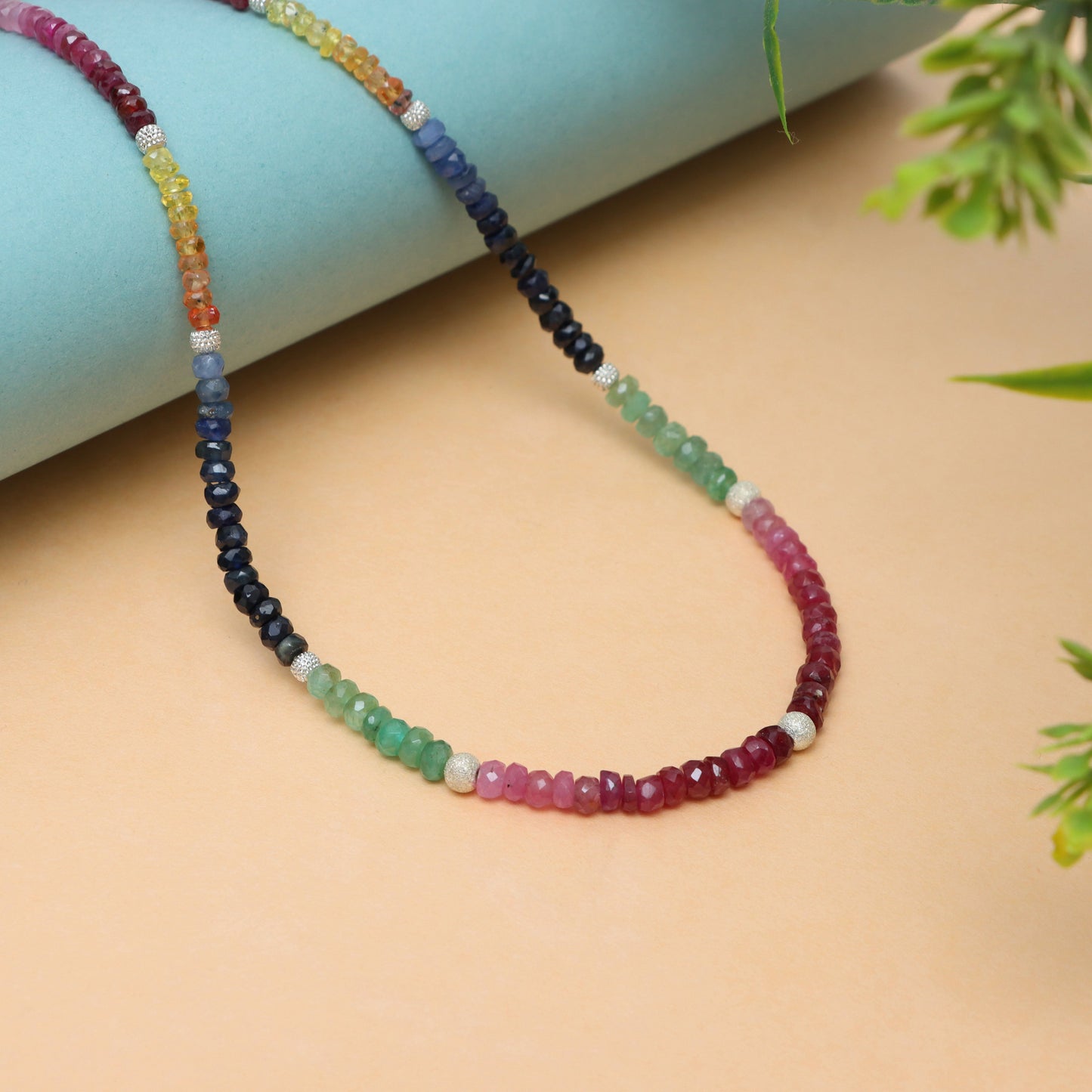 Emerald, Ruby, Blue Sapphire, and Yellow Sapphire Necklace for Women