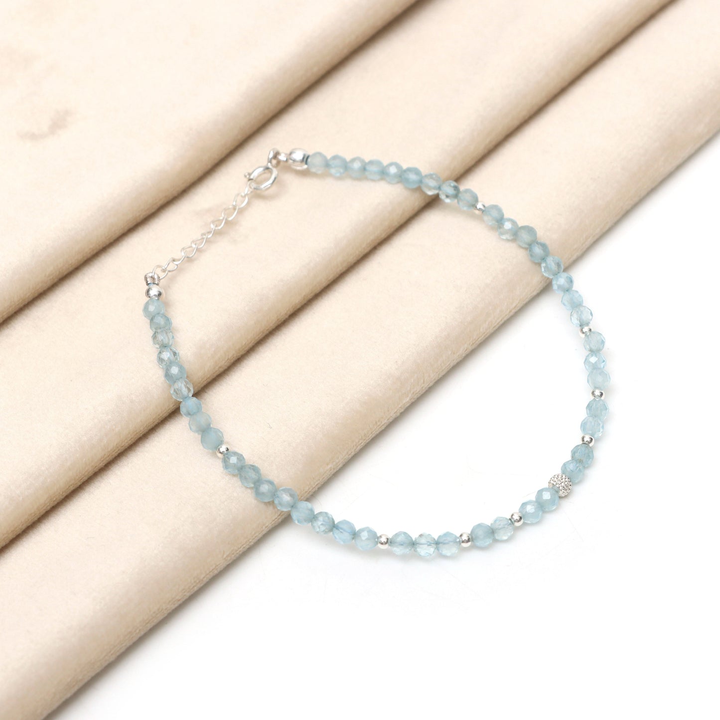 Aquamarine Gemstone Sterling Silver Bracelet for Women | March Birthstone