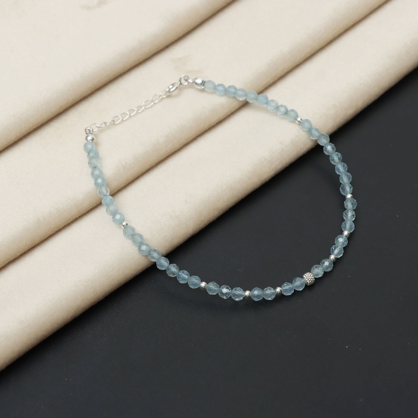 Aquamarine Gemstone Sterling Silver Bracelet for Women | March Birthstone