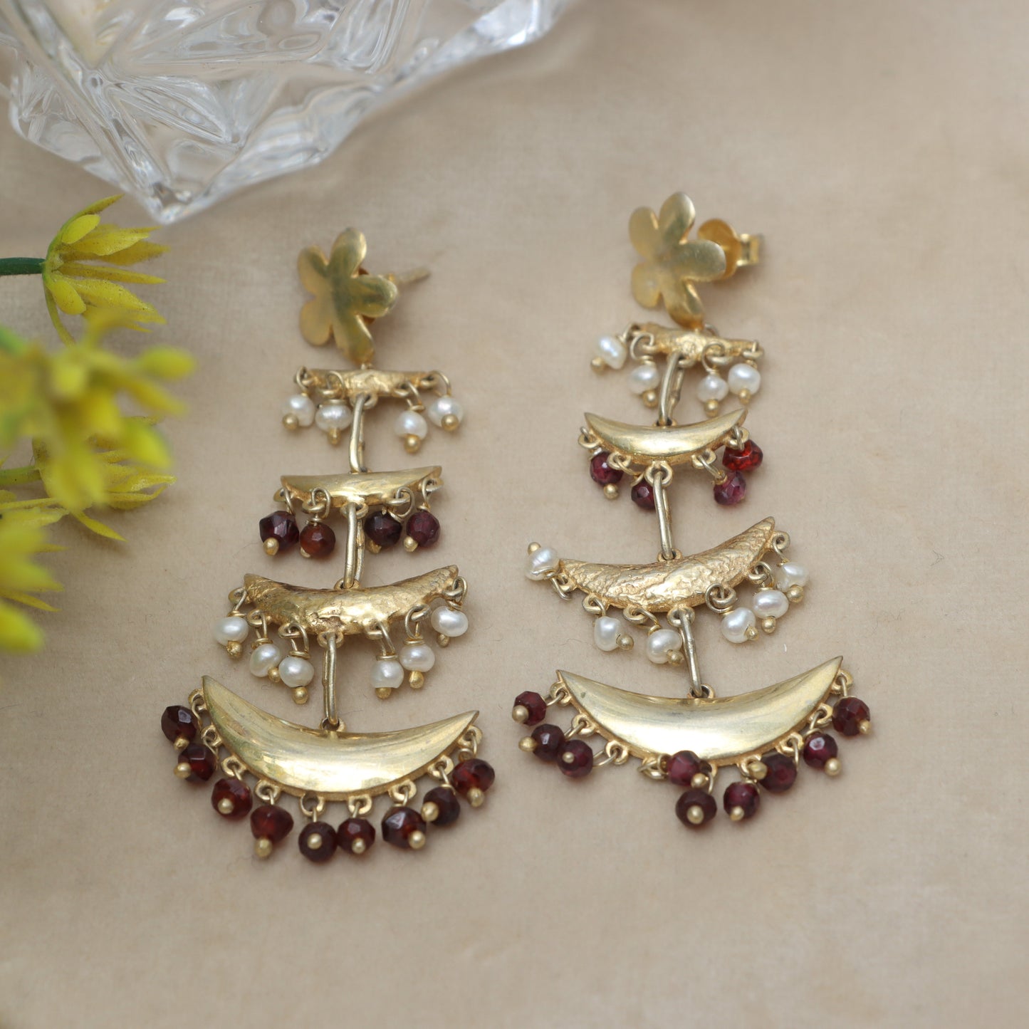 Garnet & Pearl Earrings for Women - January & June Birthstone Earrings