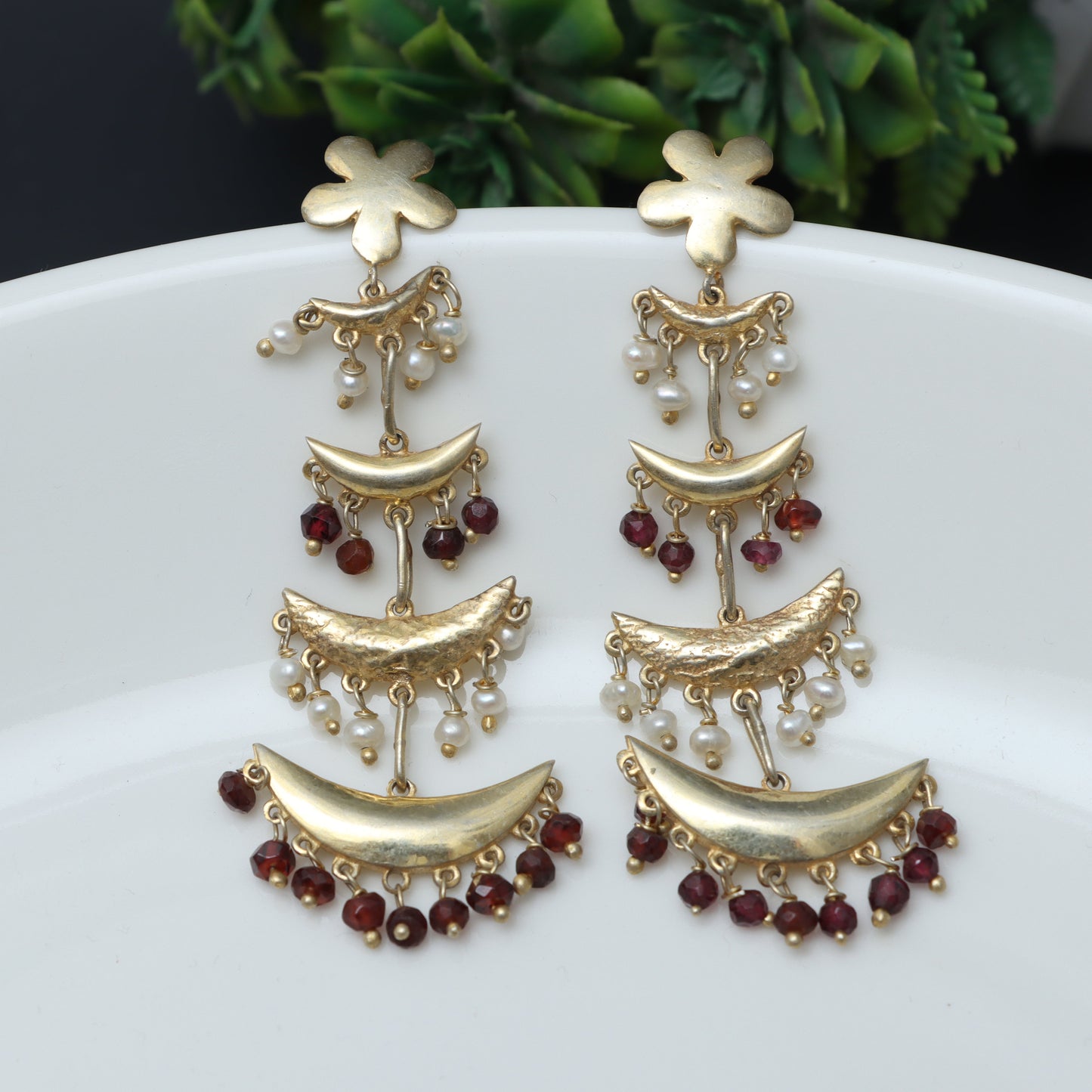 Garnet & Pearl Earrings for Women - January & June Birthstone Earrings