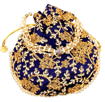 ETHNIC Handmade Gotta Patti Work Blue Potli Bag for women 052
