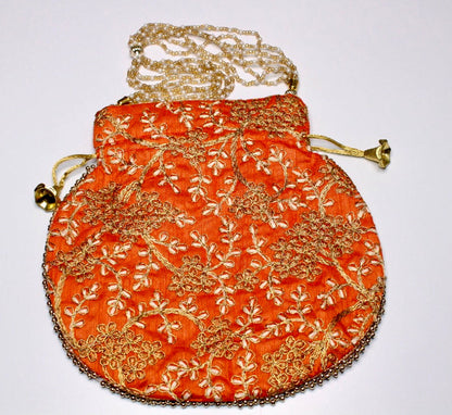 D'ETHNIC Handmade Gotta Patti Work Orange Potli Bag for women 066