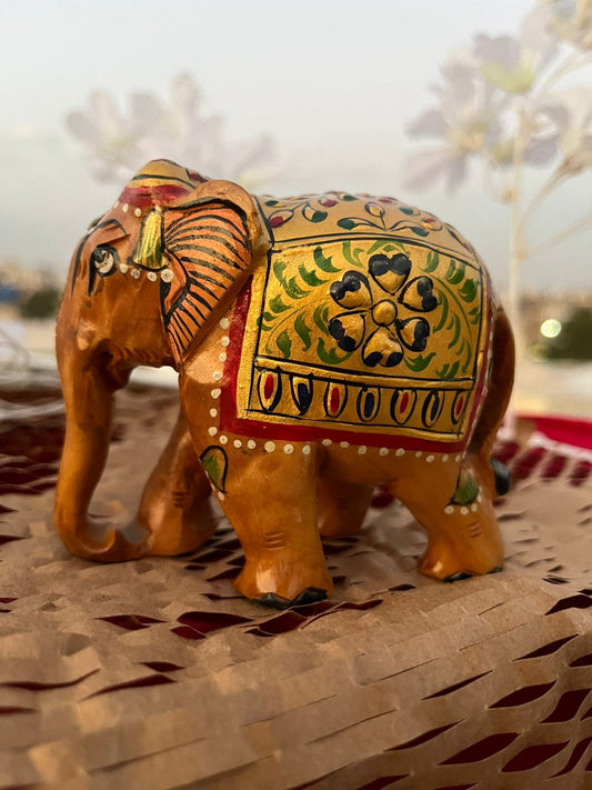 JAIPURWALA ROYAL MEENAKARI GOLD WORK WOODEN ELEPHANT 096