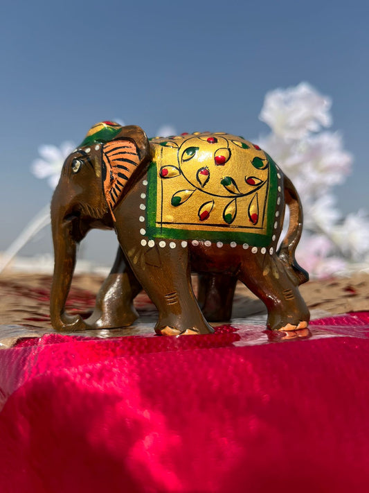 JAIPURWALA MEENAKARI  GOLD WORK WOODEN ROYAL ELEPHANT 187