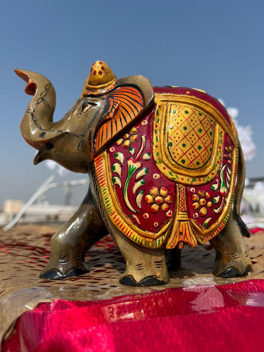 JAIPURWALA WOODEN MEENAKARI GOLD WORK ROYAL ELEPHANT 154