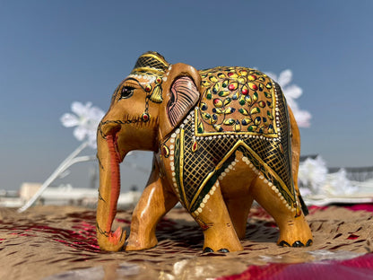 JAIPURWALA MEENAKARI GOLD WORK ROYAL WOODEN ELEPHANT 164