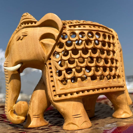 JAIPURWALA CARVING ELEPHANT UNDERCUT FINE JALI WORK ELEPHANT WOODEN STATUE 245