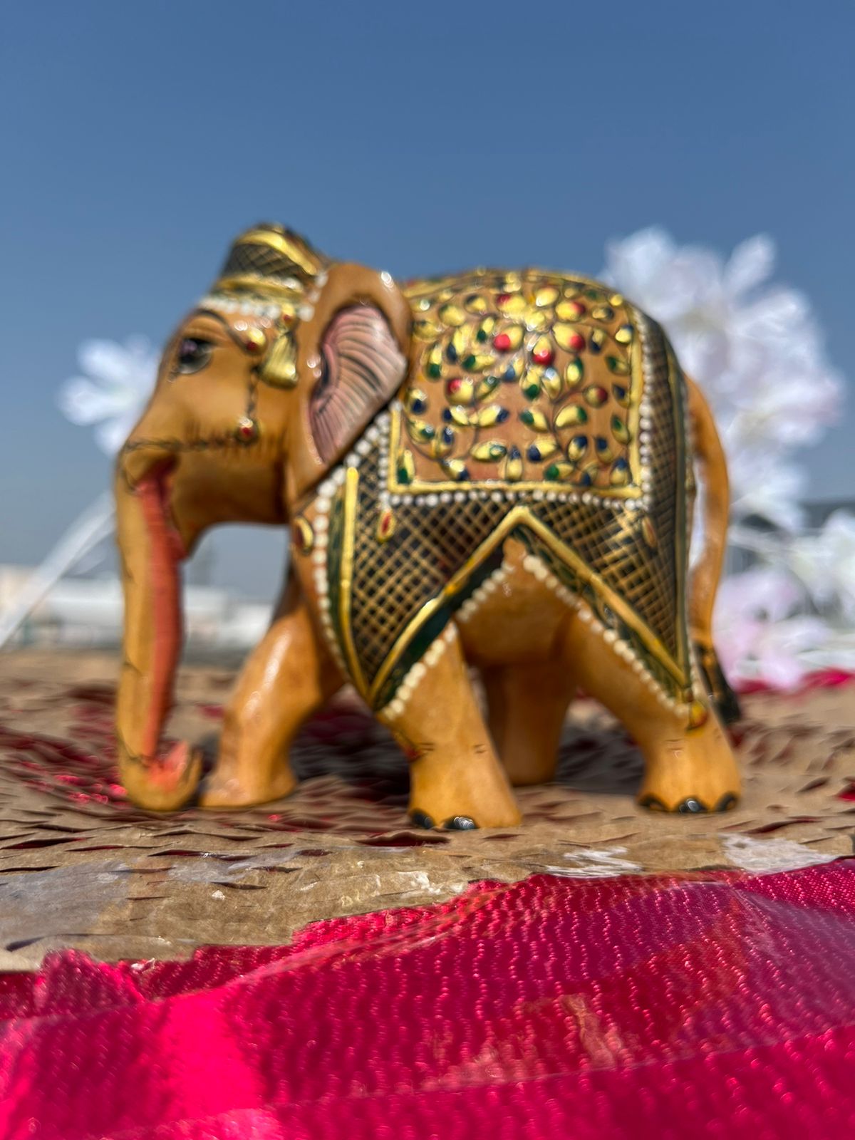 JAIPURWALA MEENAKARI GOLD WORK ROYAL WOODEN ELEPHANT 164