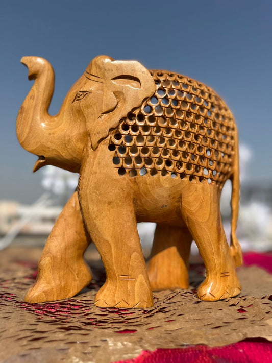 JAIPURWALA CLEAVING ELEPHANT UNDERCUT FINE JALI WORK ELEPHNAT WOODEN STAUTE 171