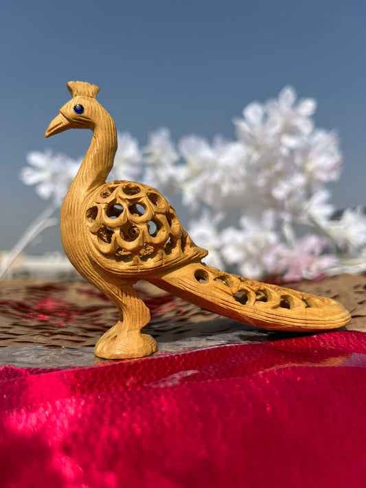 JAIPURWALA JALI WORK PEACOCK WOODEN STATUE 197