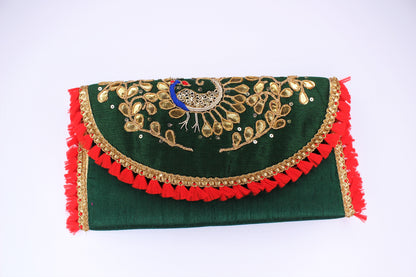 D'ETHNIC Green Gotta Patti Clutch Bag for women 085