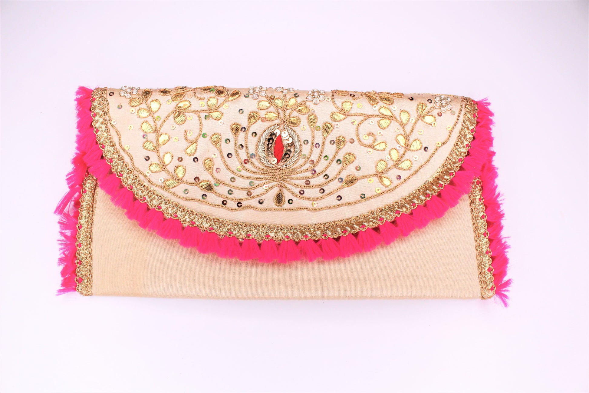 D'ETHNIC Peach Gotta Patti Clutch Bag for women 084