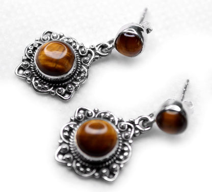 TIGER EYE SILVER EARRING (6.1 GM)