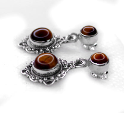 TIGER EYE SILVER EARRING (6.1 GM)