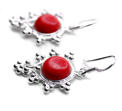 RED STONE SILVER EARRING (5.3GM)