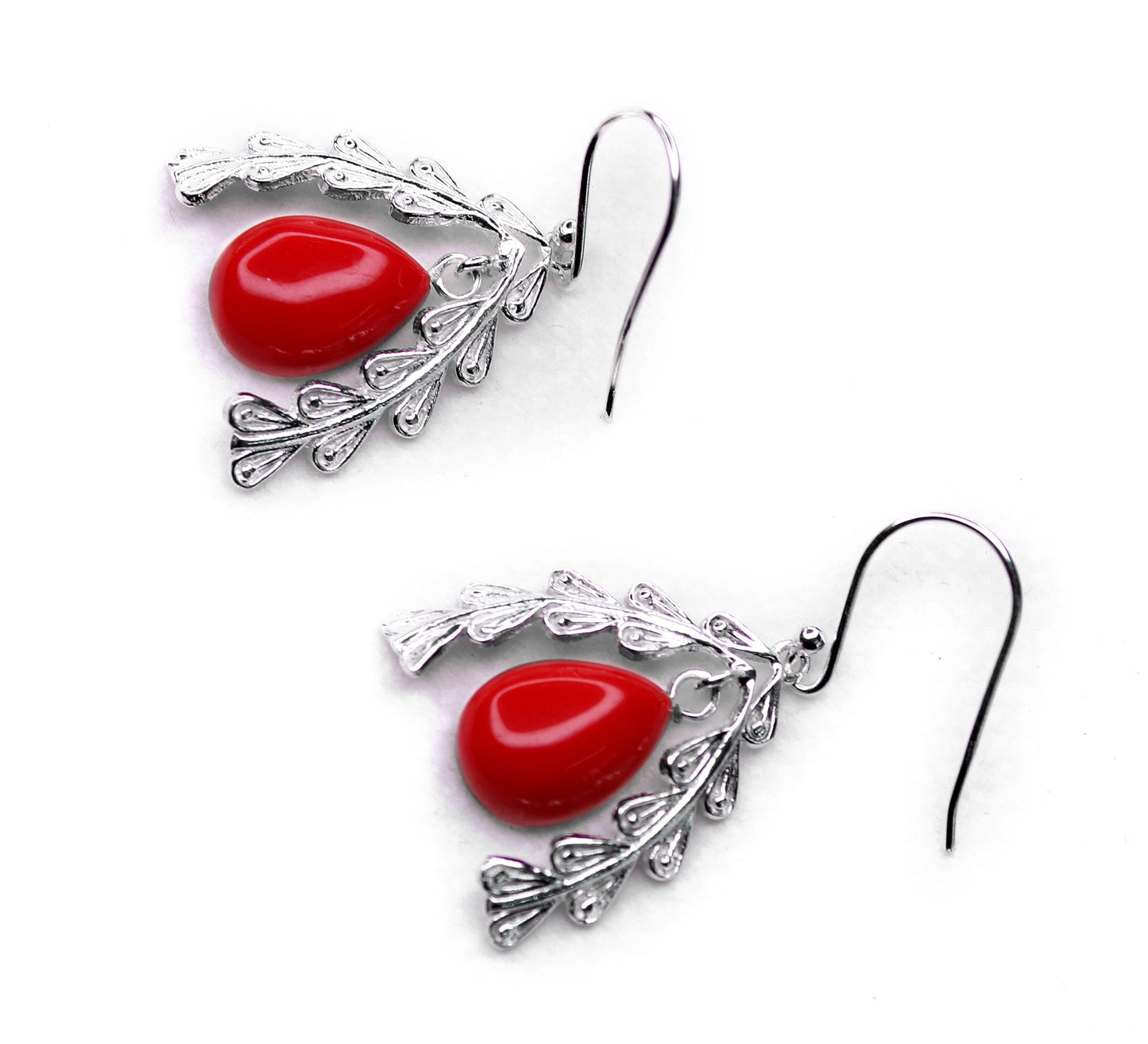 RED STONE SILVER EARRING (6.3GM)