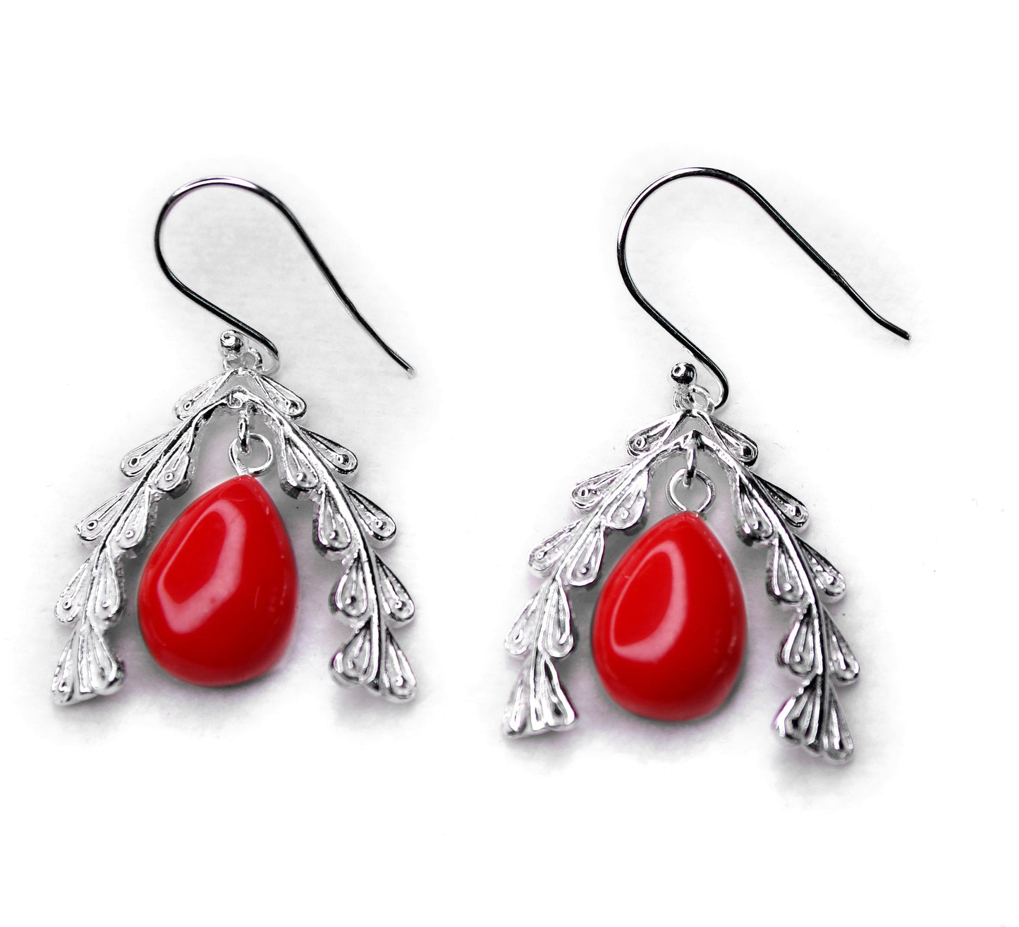 RED STONE SILVER EARRING (6.3GM)