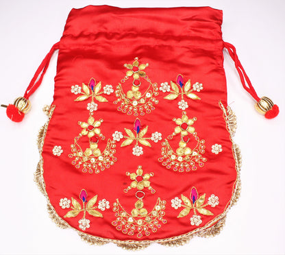 D'ETHNIC Handmade Gotta Patti Work Red Potli Bag for women 044