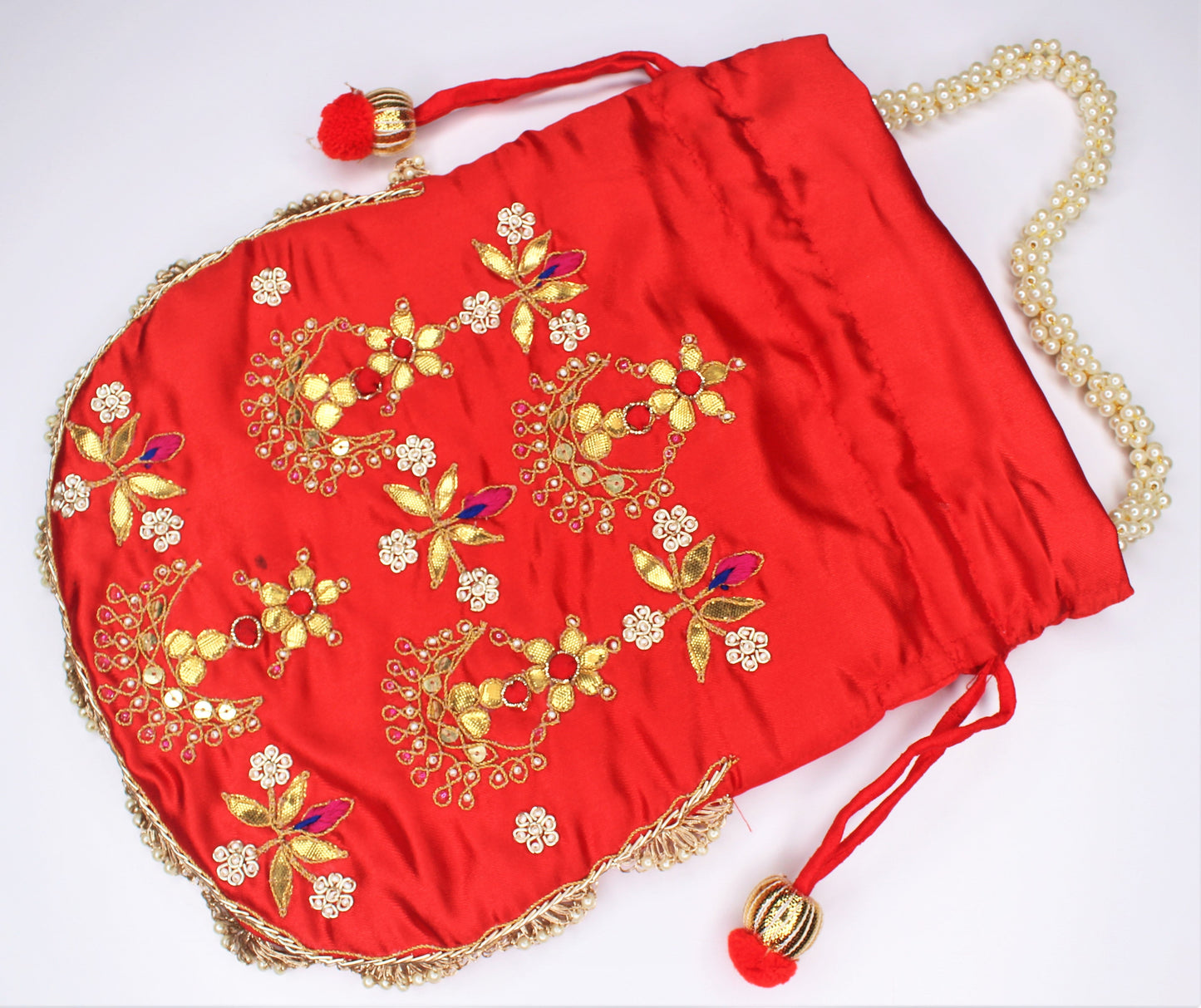 D'ETHNIC Handmade Gotta Patti Work Red Potli Bag for women 044