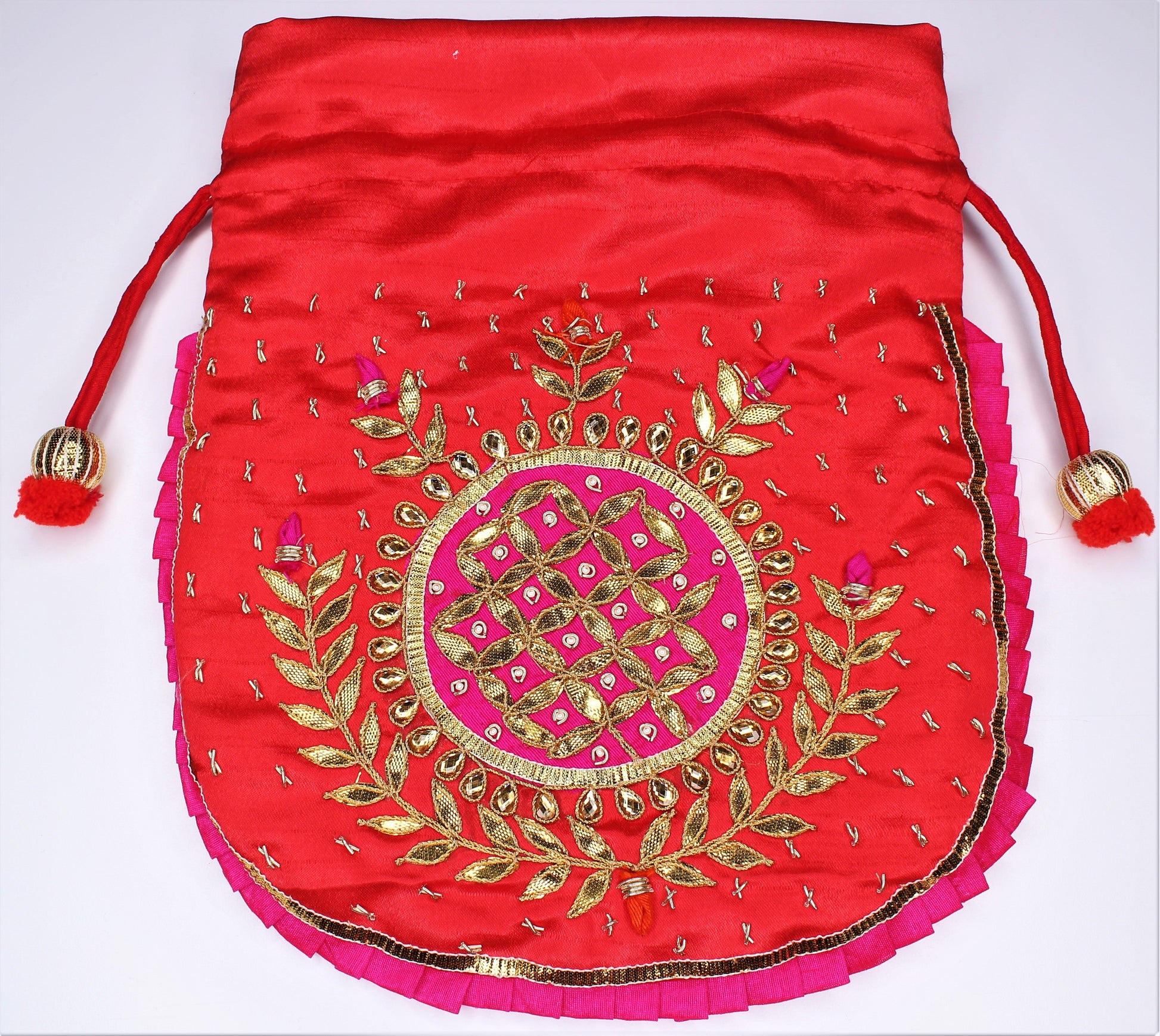 D'ETHNIC Handmade Gotta Patti Work Red Potli Bag for women 054