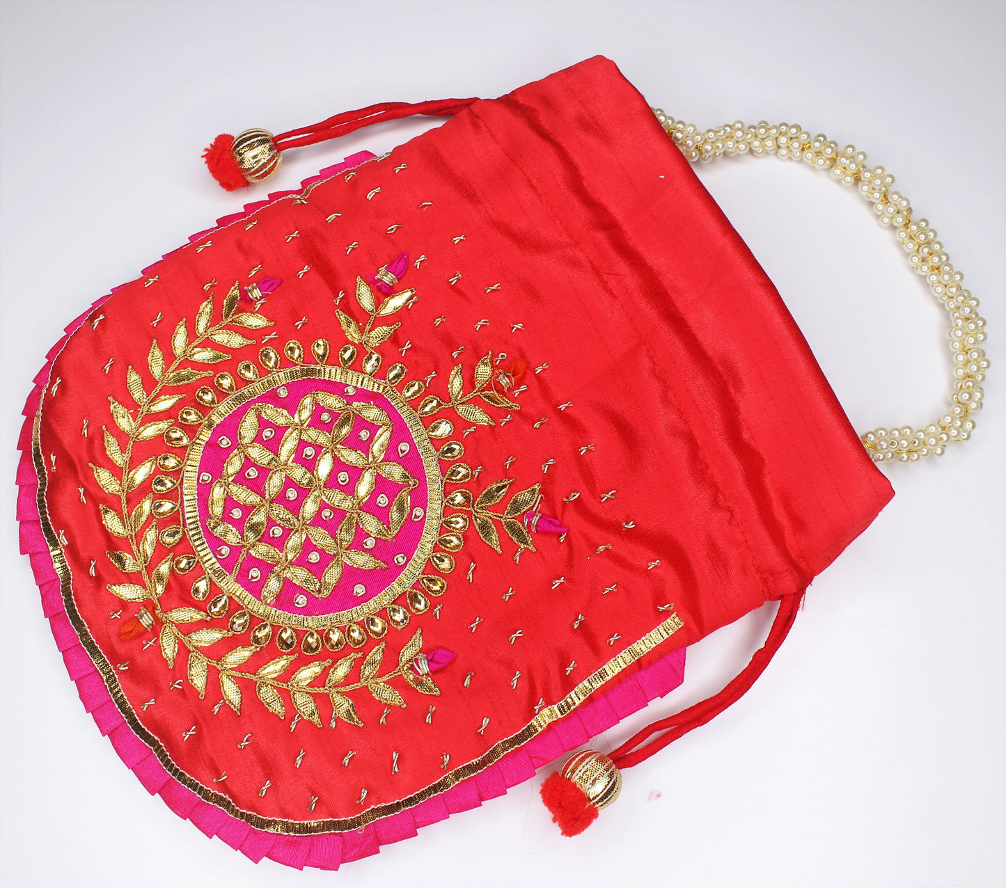 D'ETHNIC Handmade Gotta Patti Work Red Potli Bag for women 054