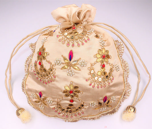 D'ETHNIC Handmade Gotta Patti Work Gold Potli Bag for women 038