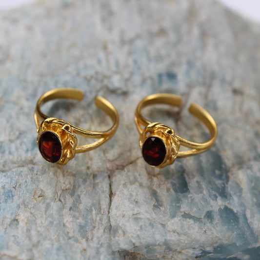 Gold Plated Garnet Toe Ring for Women – Adjustable Red Gemstone Jewelry for Women