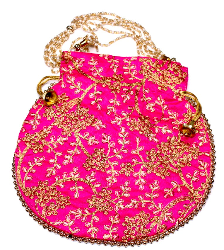 ETHNIC Handmade Gotta Patti Work Pink Potli Bag for women 036