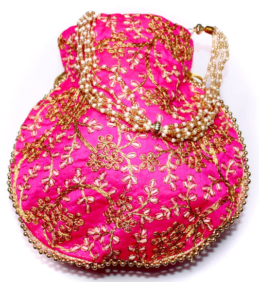 ETHNIC Handmade Gotta Patti Work Pink Potli Bag for women 036
