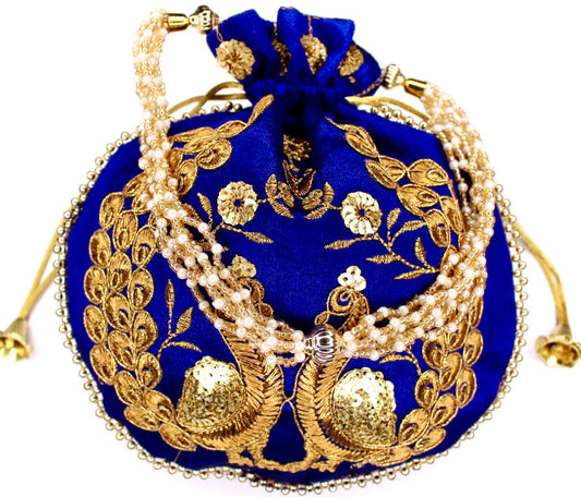 ETHNIC Handmade Gotta Patti Work Blue Potli Bag for women 049