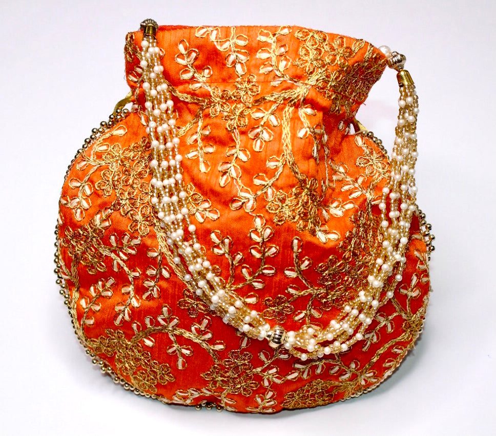 D'ETHNIC Handmade Gotta Patti Work Orange Potli Bag for women 066