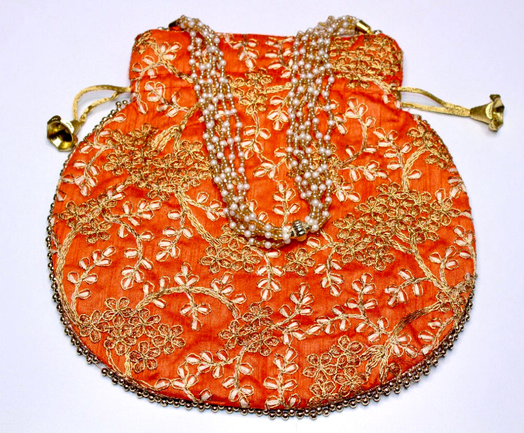 D'ETHNIC Handmade Gotta Patti Work Orange Potli Bag for women 066