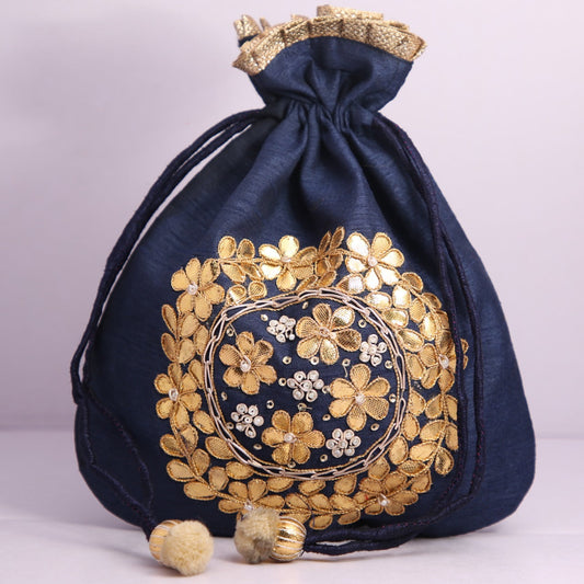 D'ETHNIC Handmade Gotta Patti Work Blue Potli Bag for women 011