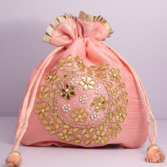 D'ETHNIC Handmade Pink Gotta Patti Work Potli Bag for women 015