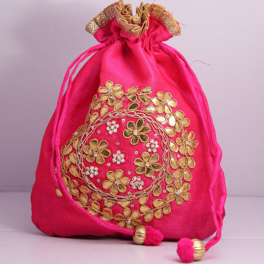D'ETHNIC Handmade Gotta Patti Work Pink Potli Bag for women 020