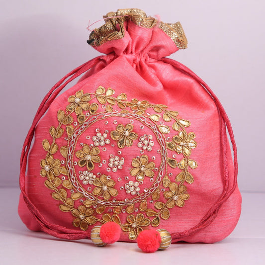 D'ETHNIC Handmade Gotta Patti Work Pink Potli Bag for women 022