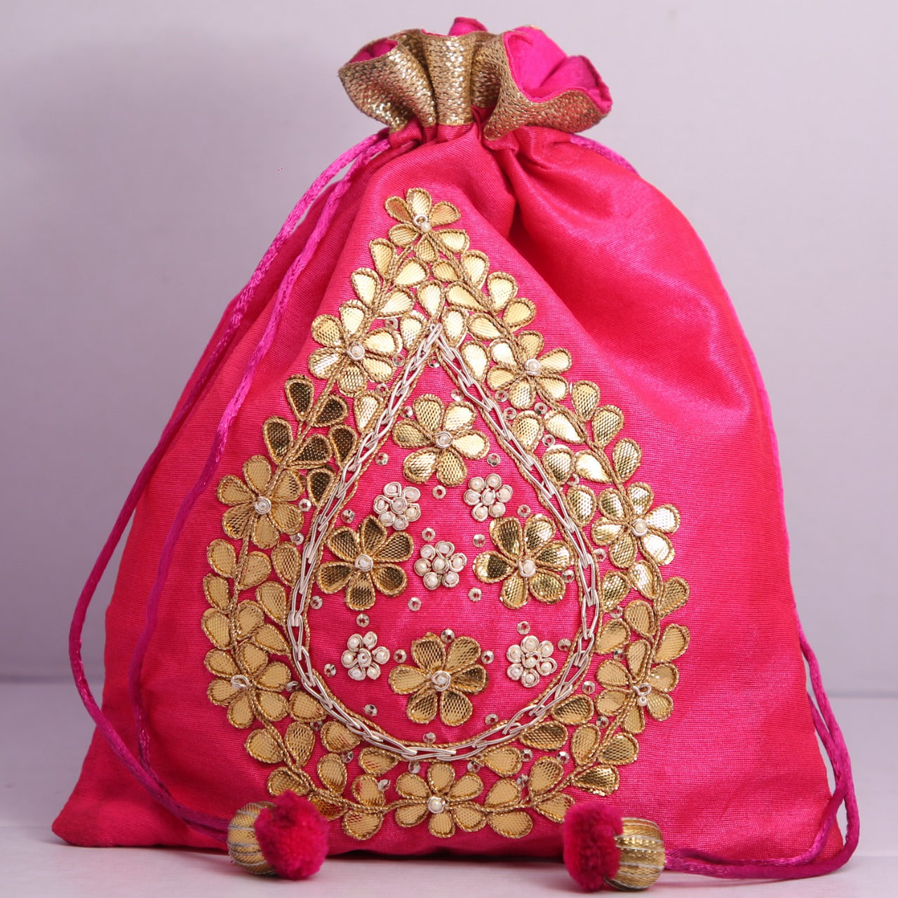 D'ETHNIC Handmade Gotta Patti Work Pink Potli Bag for women 005